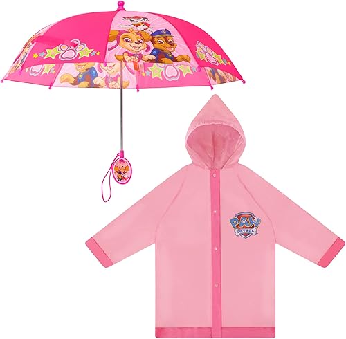 Nickelodeon Umbrella and Poncho Raincoat Set, Paw Patrol Girls Rain Wear for Toddler 2-3 Or Kids 4-7