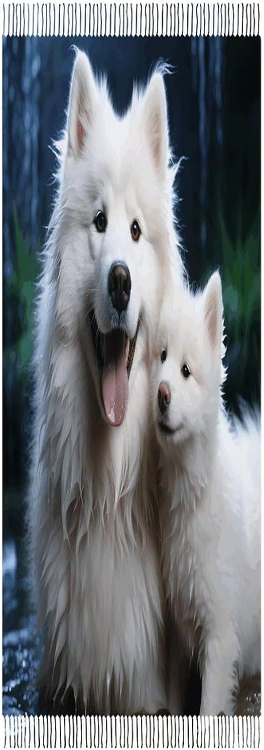 White Dog Winter Scarf for Women Soft Tassel Scarves Oversized Wraps Long Shawl Cold Weather Thick Blanket Scarfs