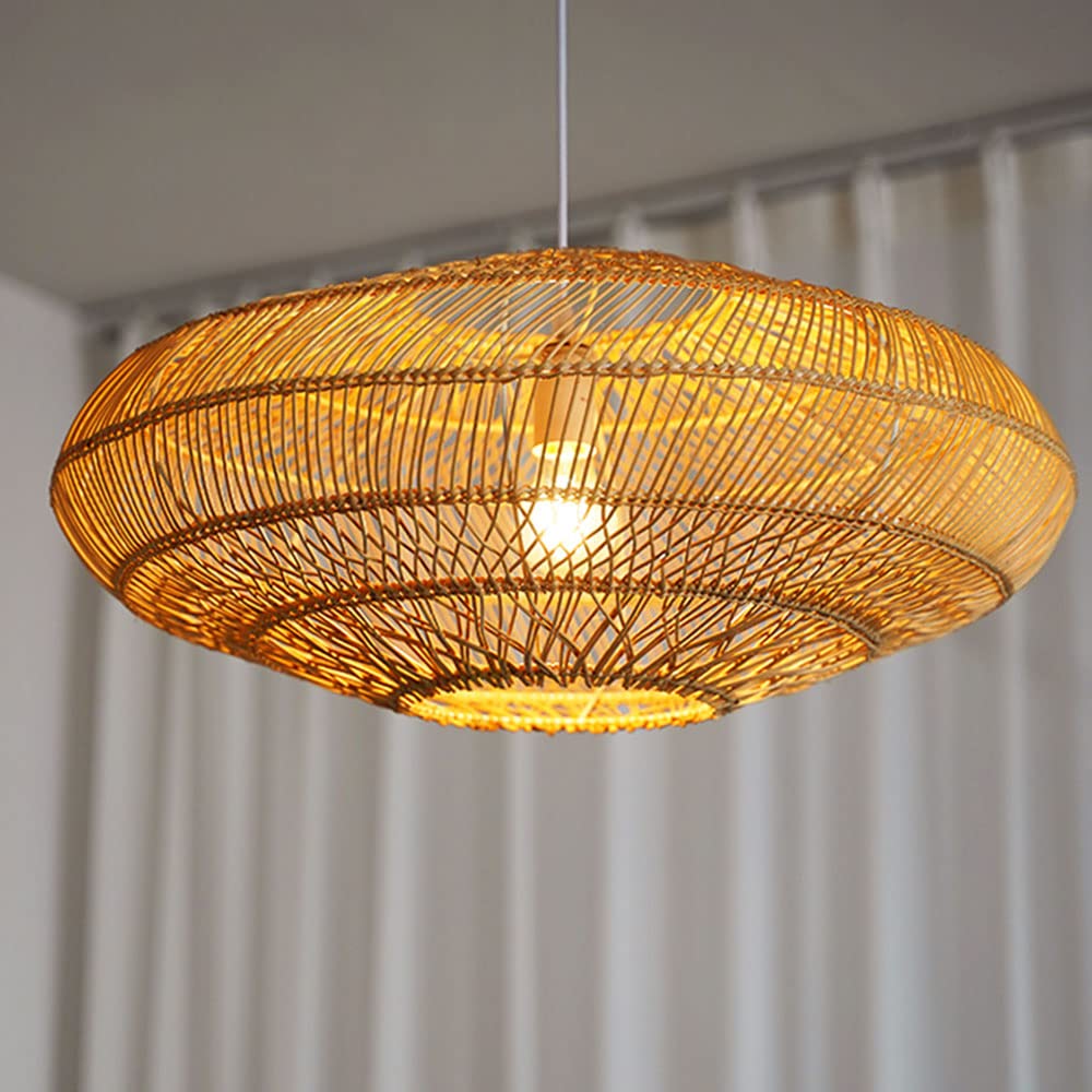 Abat-jour ovale en osier style bohème avec suspension réglable culot E27 - 8