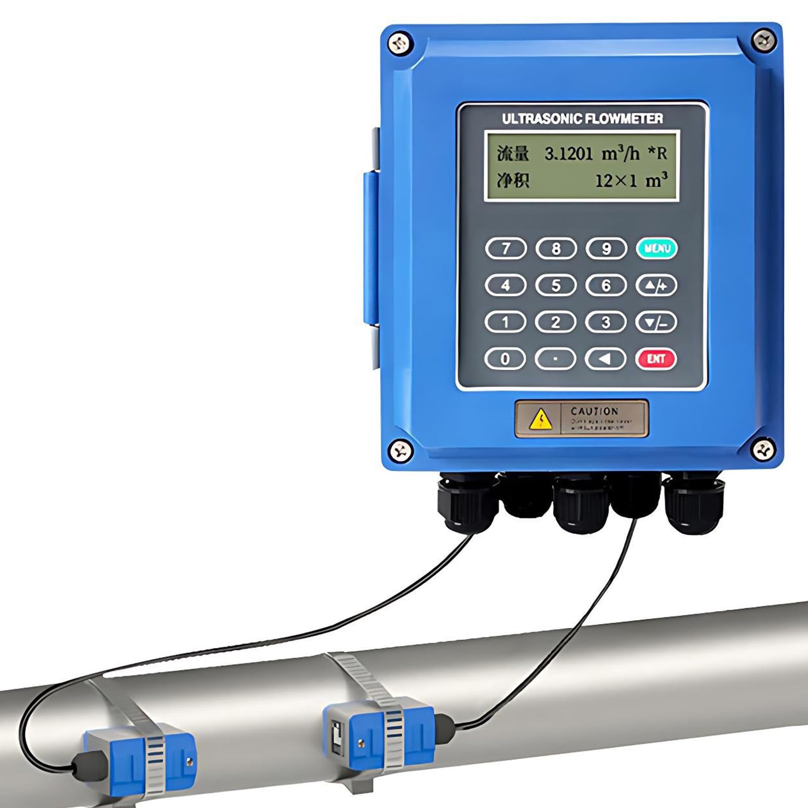 CGCSYZ Digital Ultrasonic Liquid Flow Meter, Wall-Mount Portable Clamp-On for Pipes DN15-DN6000mm, Measures -30 to 90℃, Ideal for Accurate Water Flow Measurement