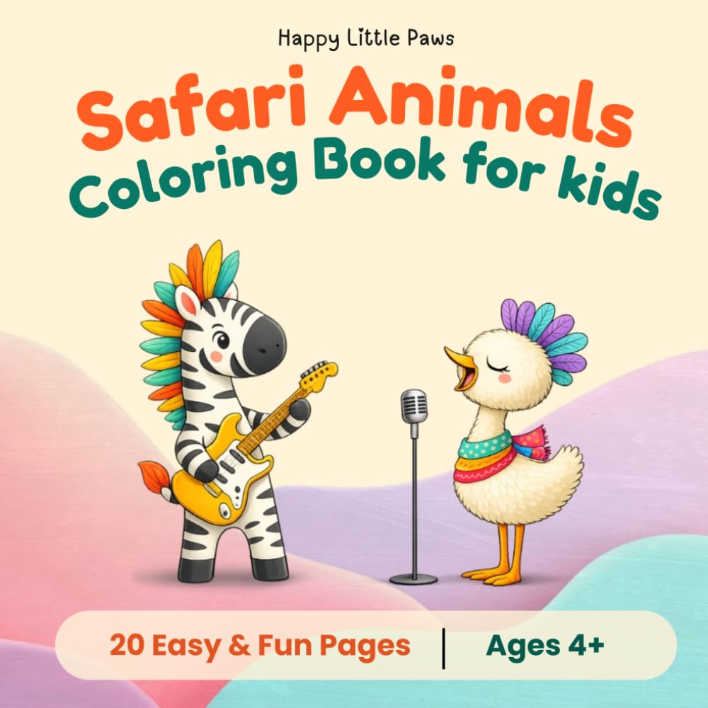 Safari Animals: Coloring book for kids 4+ (Happy Little Paws)