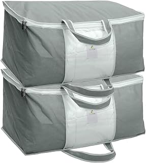 HomeStrap Set Of 2 Non Woven Underbed Storage Organizer/Blanket Cover Bag With Transparent Window&Front Handle For Quilt,C Price In India