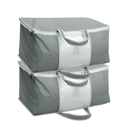 HomeStrap Set Of 2 Non Woven Underbed Storage Organizer/Blanket Cover Bag With Transparent Window&Front Handle For Quilt,Clothes(Grey)(Featured On Shark Tank)(Non-Woven),43 Centimeters,32 Centimeters