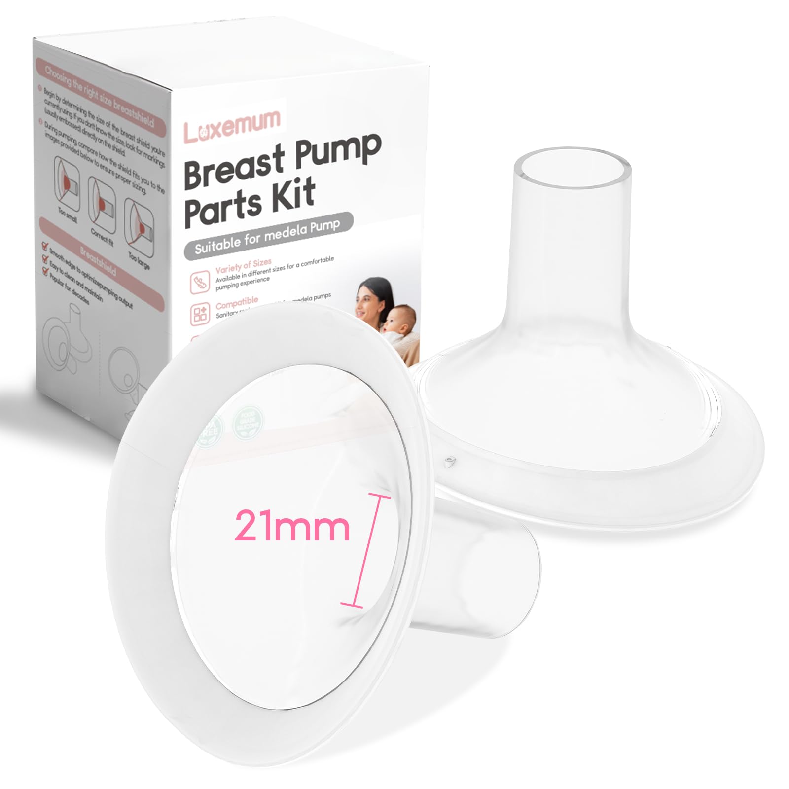 21mm Flange Inserts for Medela Breast Pump 2pcs Medela Nipple Shields Compatible with Pump in Style, Symphony, Freestyle
