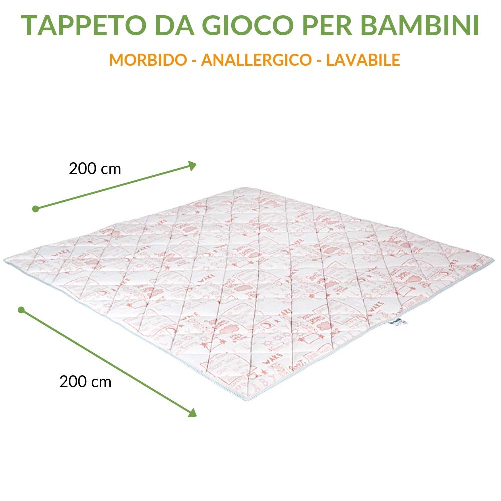 EVERGREENWEB - Tappetino da Gioco per Bambini e Neonati grande 200x200 cm color Rosa, Copertina da Pavimento Imbottita in Schiuma Morbida, Tessuto Anallergico, Materassino da Terra Pieghevole Lavabile