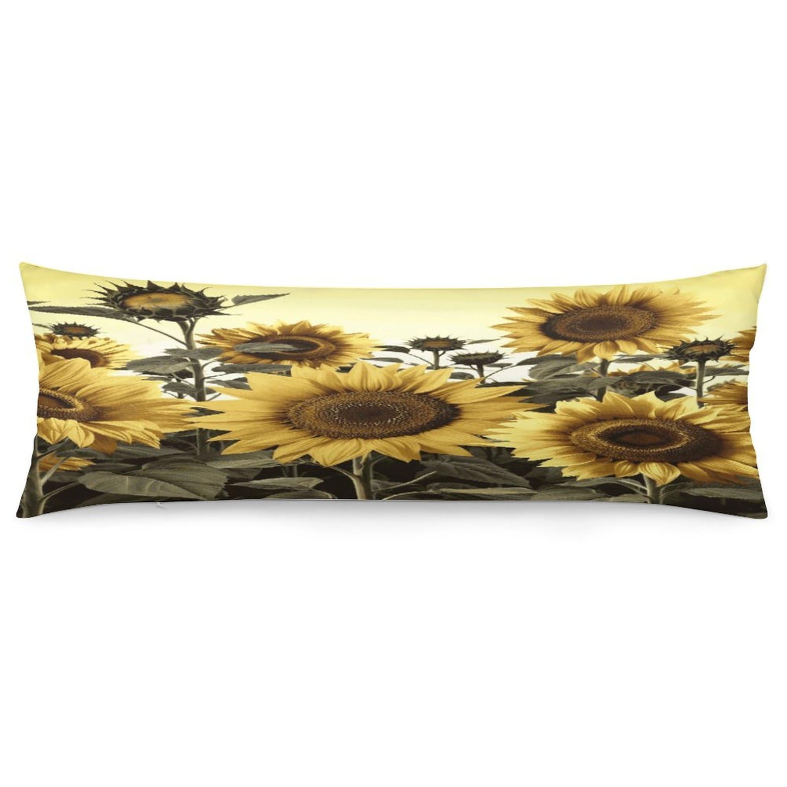 Yellow Sunflower Floral Throw Pillow Covers with Silent Zipper Polyester Pillow Protectors Removable Pillow Cases Soft Pillowcase Cozy Pillow Sham Cushion Cover for Sofa Car Bed 20"x54"