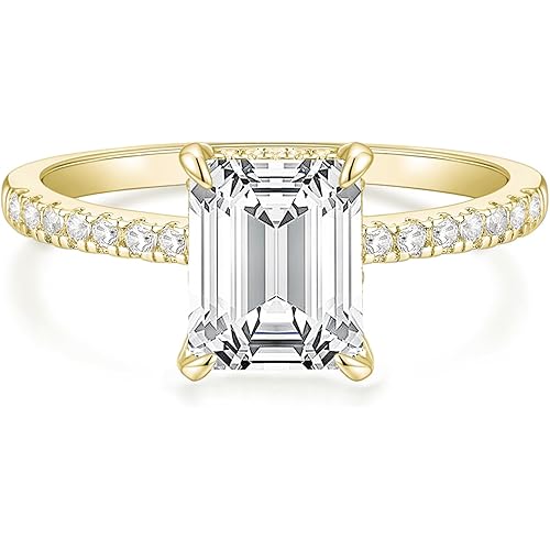TIGRADE 3CT Engagement Ring for Women Emerald Cut Cubic Zirconia Wedding Band CZ Promise Wedding Ring Size 4-11