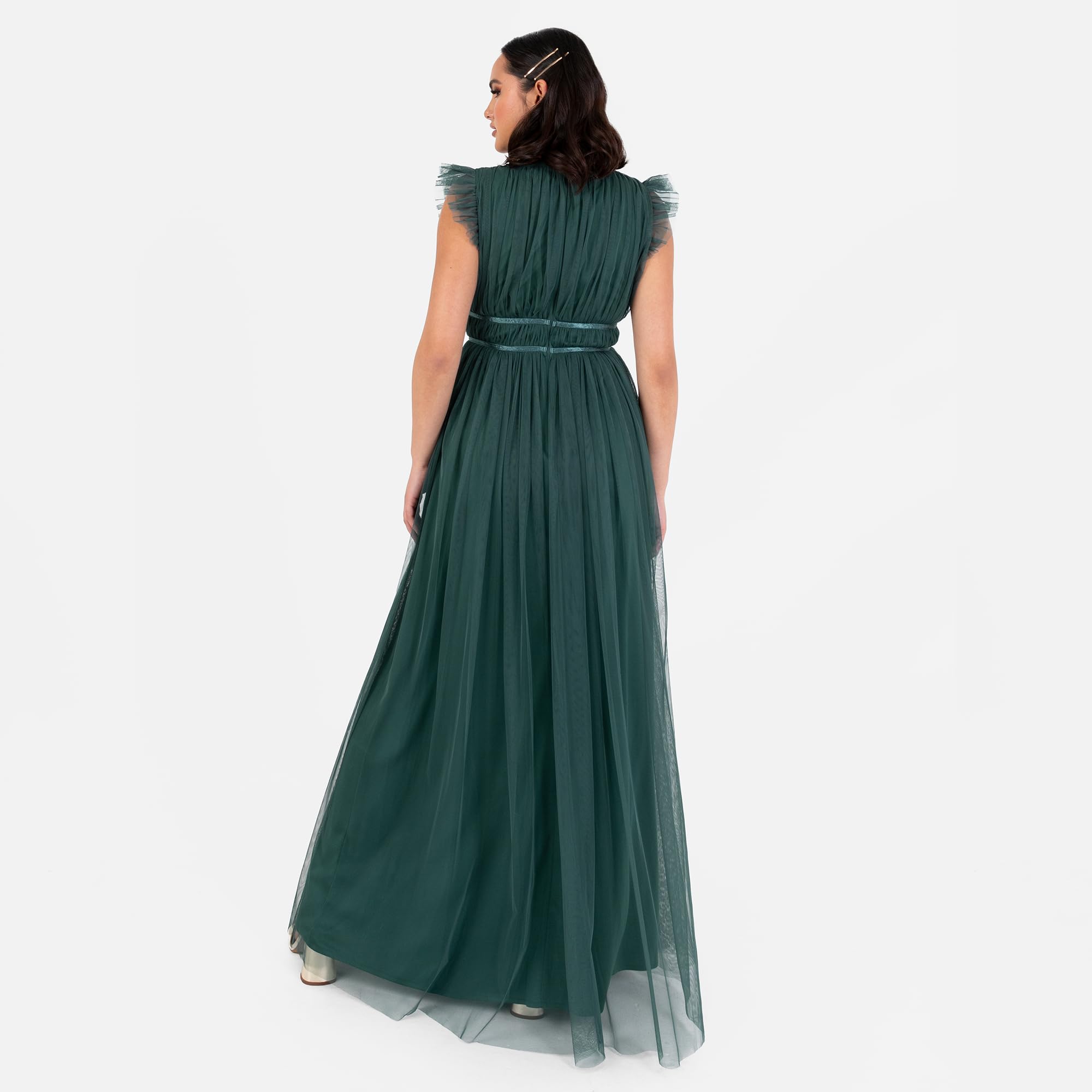 Anaya with Love Women's Maxi Dress Ladies cap Sleeve V-Neck Satin Detail Tulle A-Line Bridesmaid Wedding Guest Occasion Prom Ball Gown Donna