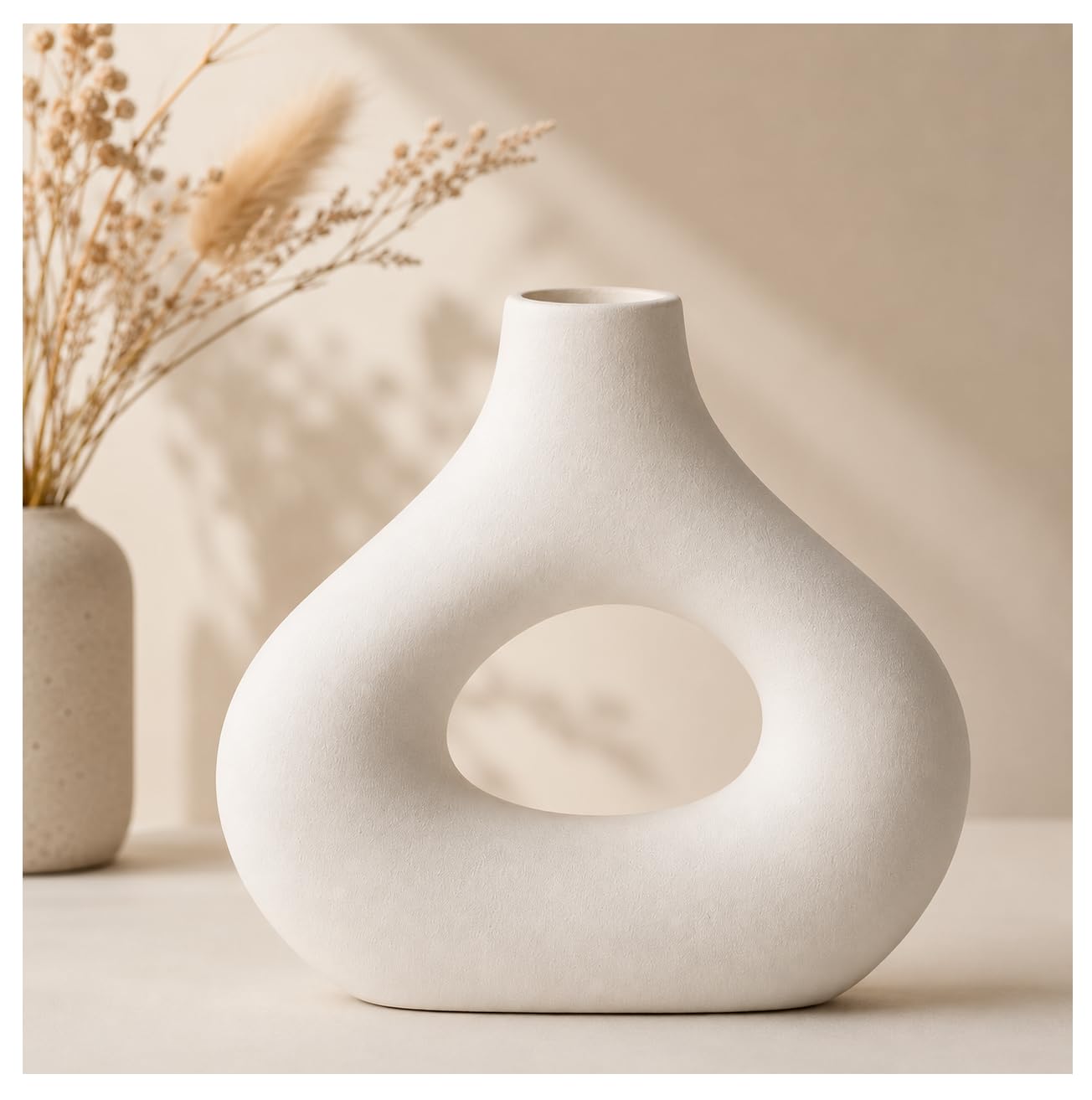 SPHINX Ceramic Bud Vase for Flowers & Pampas Grass | Modern Nordic Flower Vase for Living Room, Dining Table, Shelf, Office & Home Decor (No flowers)- (Infinity Loop White)