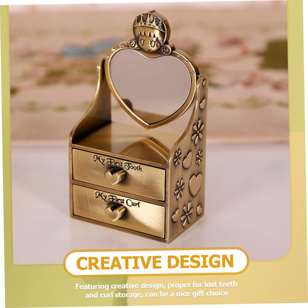 Keepsake Container for First Tooth and Curl Metal Fetal Hair Box Vintage Design