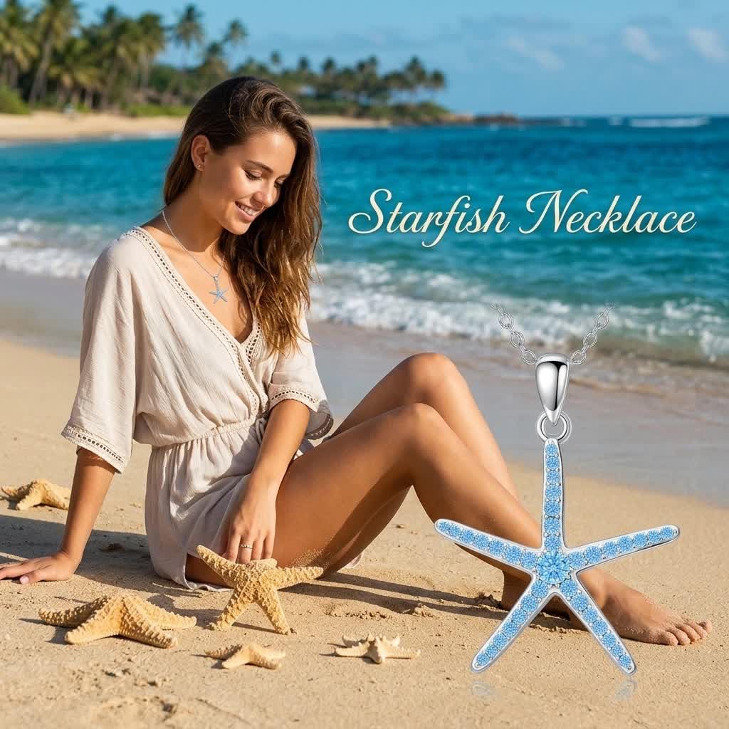 Collar de estrella de mar de plata de ley 925 con colgante de estrella de mar, regalo de cumpleaños, Navidad para mujer
