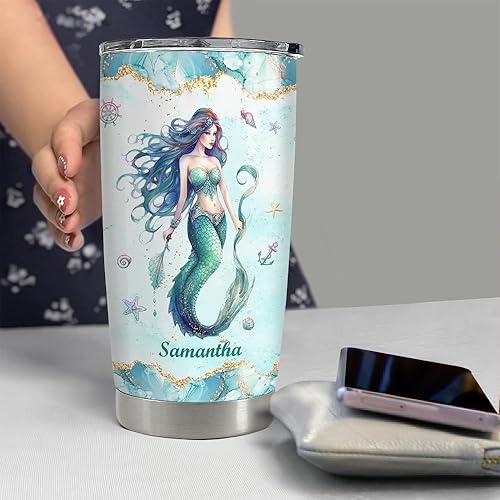 Miniatura 6 de SANDJEST Vaso de sirena personalizado estilo dibujo, vasos de 20 onzas y 30 onzas con tapa, regalo para niñas, hijas, mujeres, mejores amigas,
