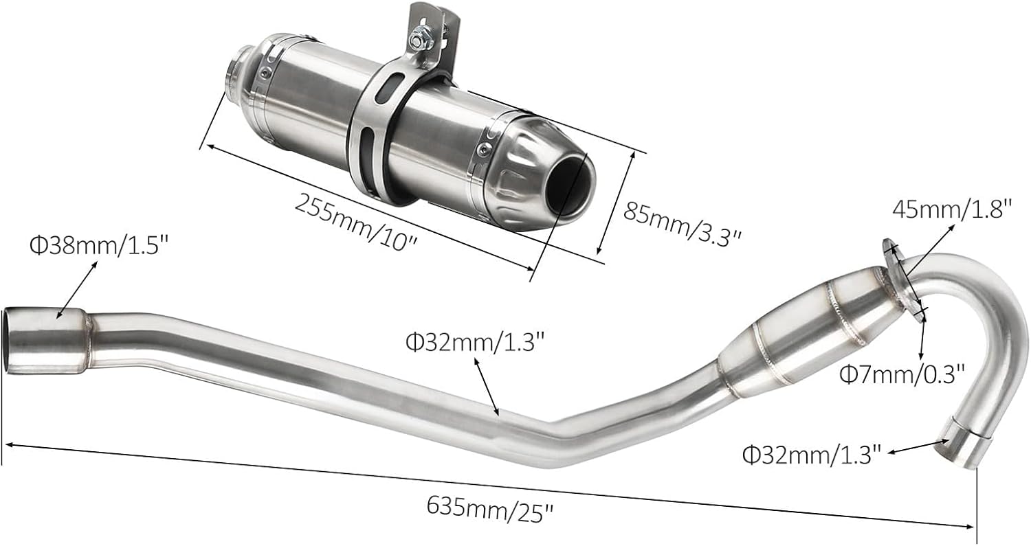 38mm 32mm Racing Motorcycle Exhaust Pipe with Muffler Assembly & Clamp Silencer for 70cc-160cc Dirt Pit Bikes, Motocross, XR70 CRF70F CRF 70 XR70, SSR, Thumpstar