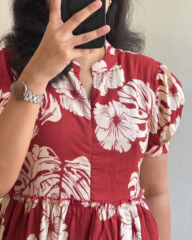 Image of Floral Midi Dress for Women - Summer Boho Dress, Lightweight & Breathable, Elegant Floral Print, Casual & Vacation Outfit, Comfortable Flowy Dress for Women