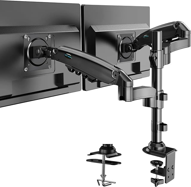 HUANUO Podwójne Uchwyty do Monitora Pasują do 13"-32" Płaskich Ekranów lcd/led, Podwójne Ramię z Regulacją Wysokości 360°, 2 Opcje Montażu, VESA 75/100