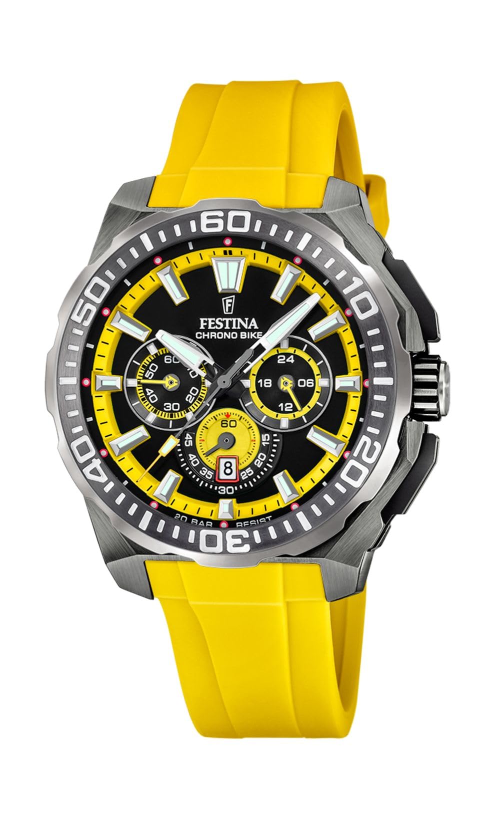 Festina Herrenuhr Analog - Kautschuk Gelb - Quarzwerk - Chronograph - Datum - Gehärtetes Mineralglas - Wasserdicht 20 ATM - F20725/1 Chrono Bike