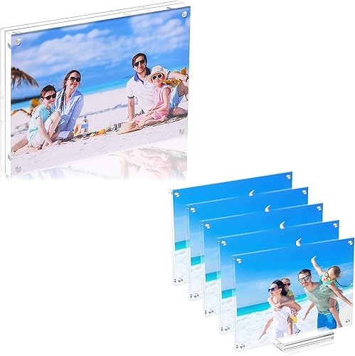 Marco de fotos acrílico transparente de doble cara de 8 x 10 y 4 x 6 pulgadas, pantalla magnética de escritorio sin marco con soporte para marco de