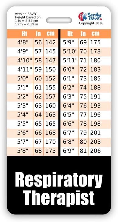 Respiratory Therapist Badge Buddy Vertical w/Height & Weight Conversion Charts (Standard, Black)