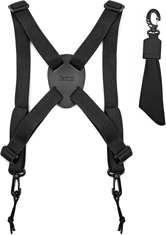 Focus Camera Binocular Harness, Universal Fit Binocular Chest Harness for Neck and Back Relief, 4 Way Adjustable Binocular Strap, Unisex Camera and Binocular Harness Strap, Black Binocular Harness