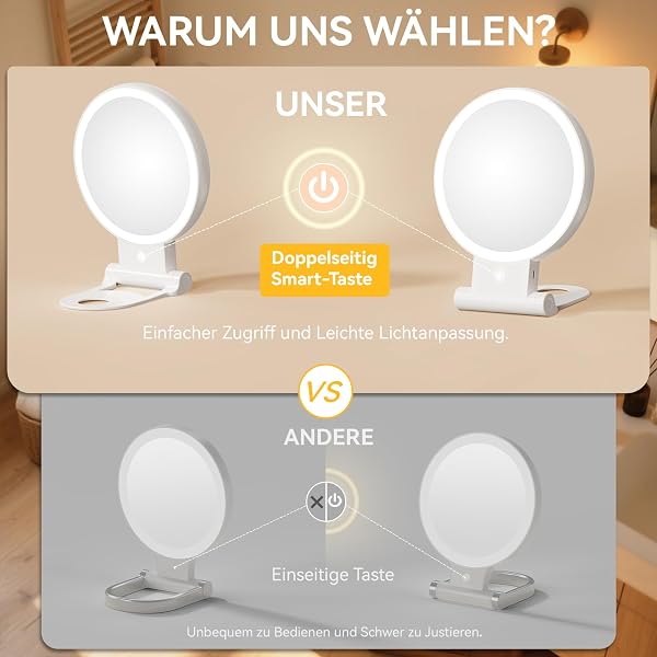 Auxmir Kosmetikspiegel mit Beleuchtung, 30X/1X Doppelseitig Schminkspiegel mit Licht, Dimmbar Spiegel Tischspiegel, 3 Farblichter Handspiegel, Faltbar Vergrößerungsspiegel für Zuhause Reise Kosmetik - 5