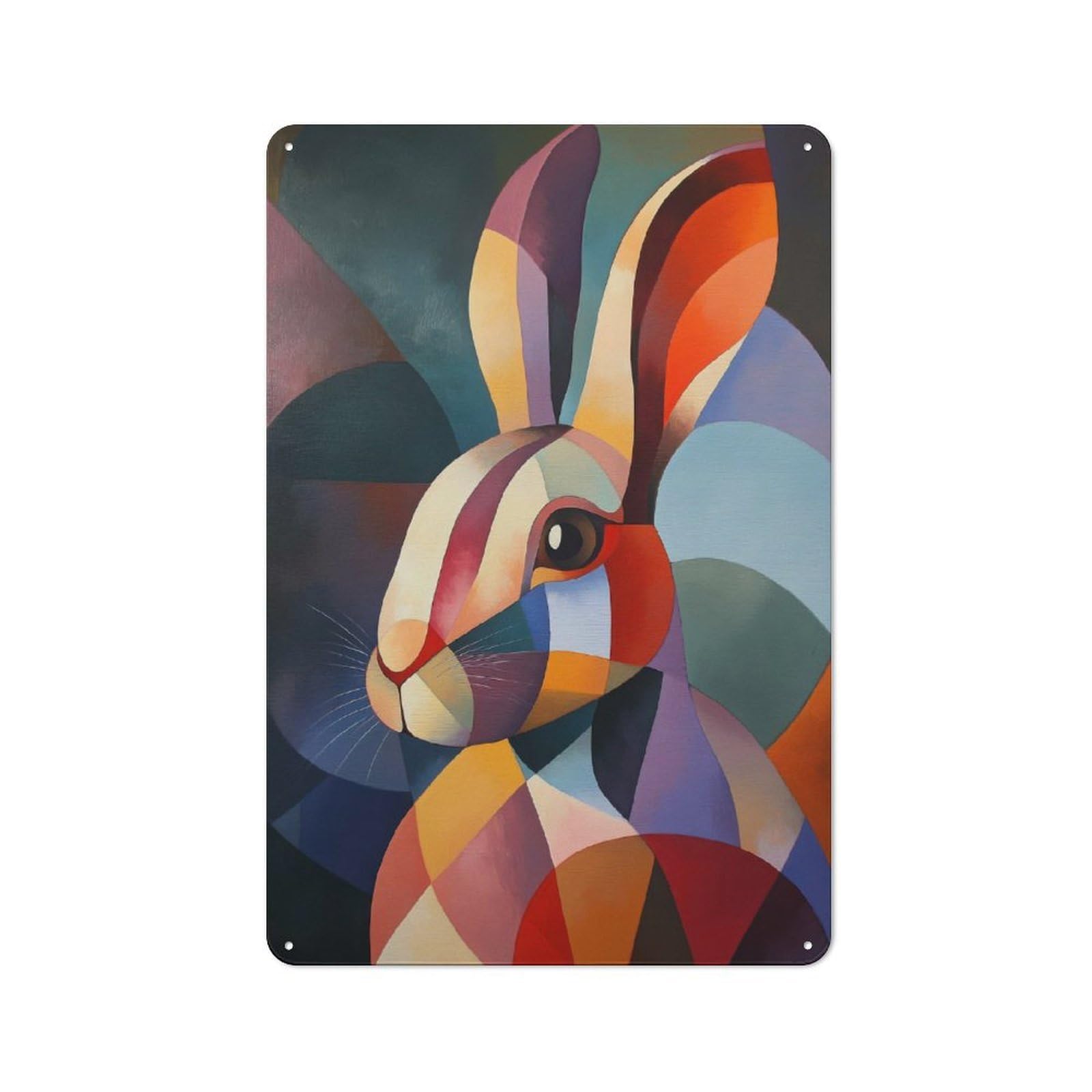 Junmoney Style-3 Geometric Rabbit Painting Vintage Tin Sign 30X20cm For Café Or Restaurant, Suited To Café Owners And Decorators