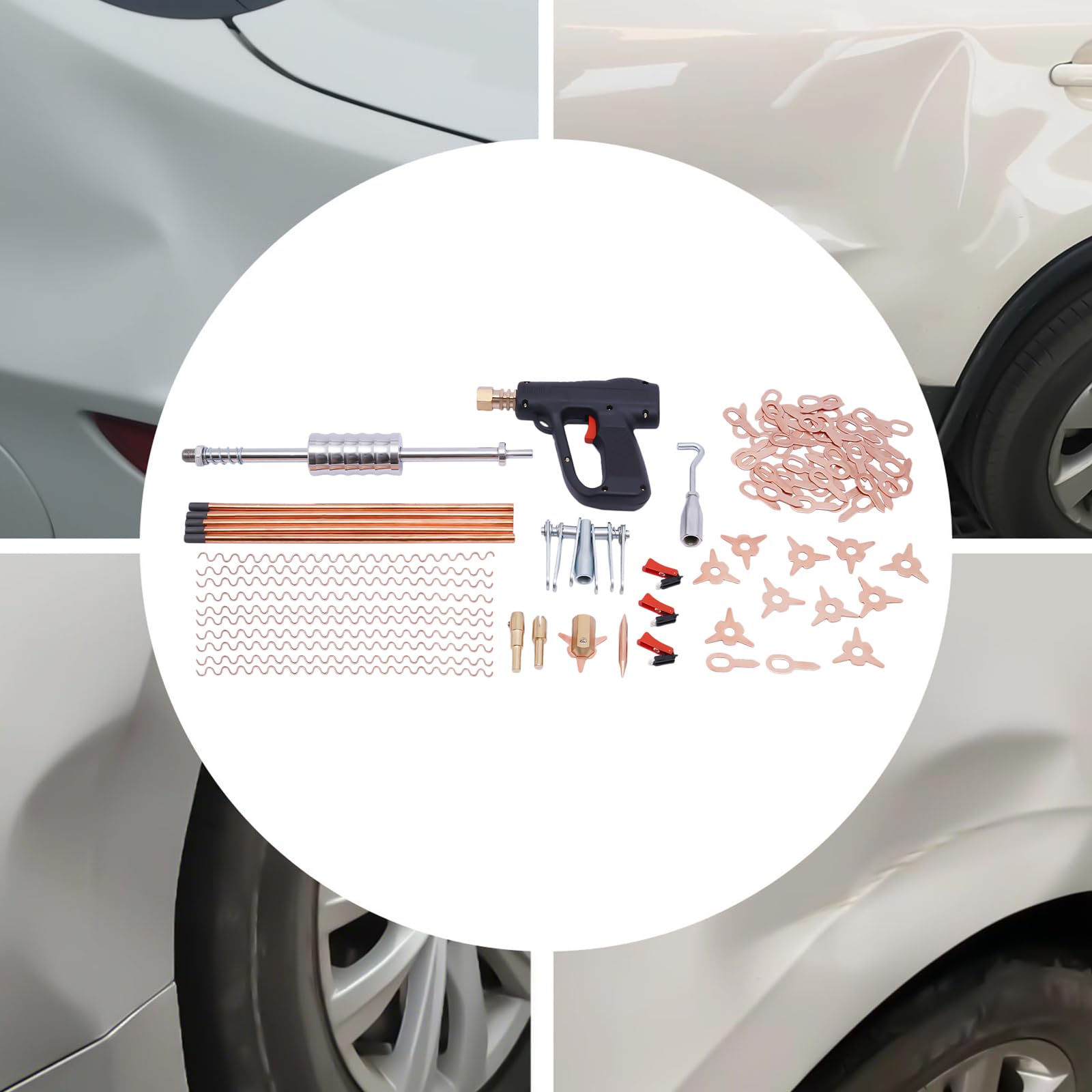 Kit de extracción de abolladuras para coche, 86 unidades, para reparación de coches, accesorios de spotter, máquina de soldar, reparación de carrocería, juego de herramientas para eliminar abolladuras