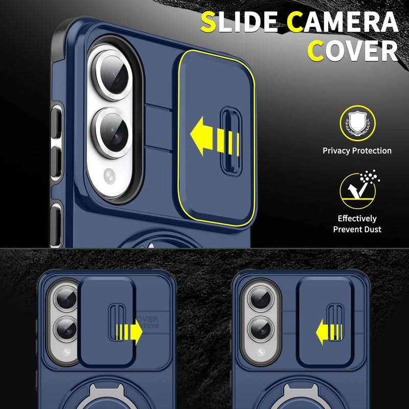 Image of LuxuryKase Shockproof Rugged Case for Samsung Galaxy S25 Edge | Slide Camera Cover | 360 Rotating Ring Kickstand | Military-Grade Protection - Navy Blue