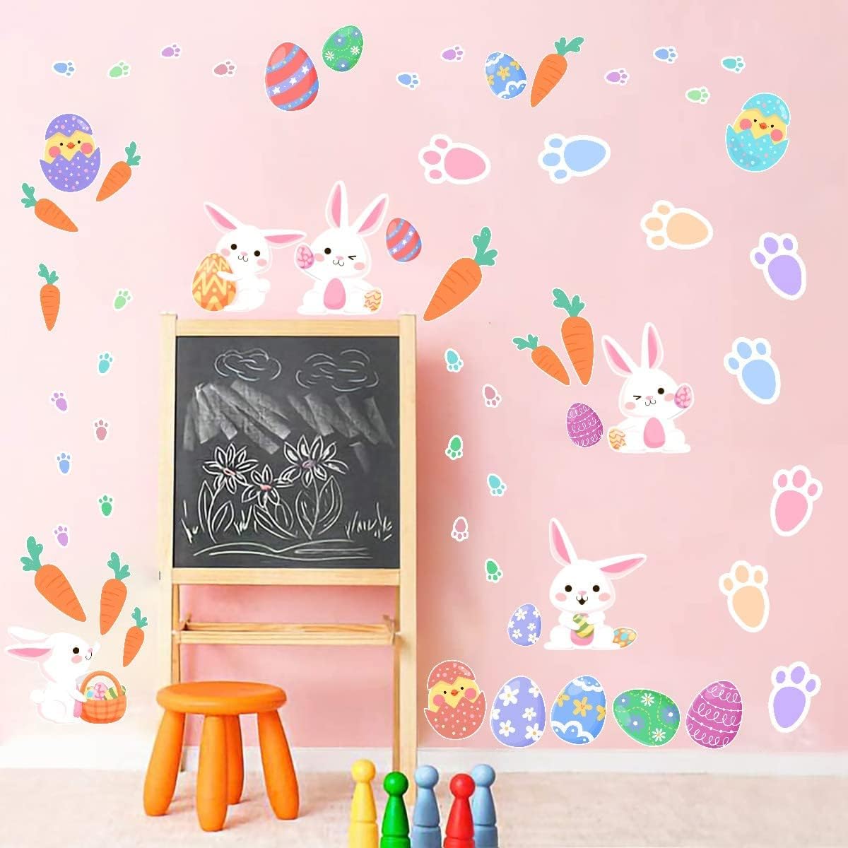 Easter Bunny Door StickersLarge Bunny Easter Wall Stickers Blue Happy Easter