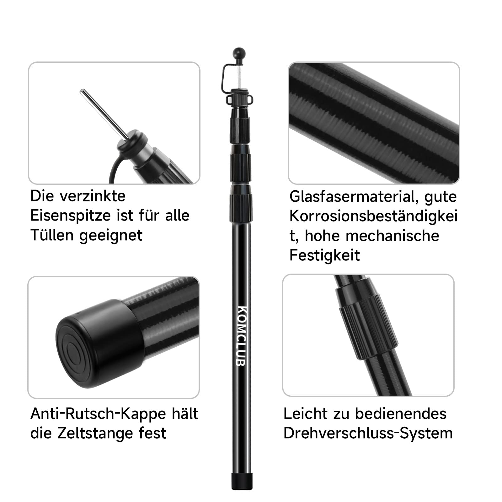 KOMCLUB Teleskop Zeltstangen 2er Set