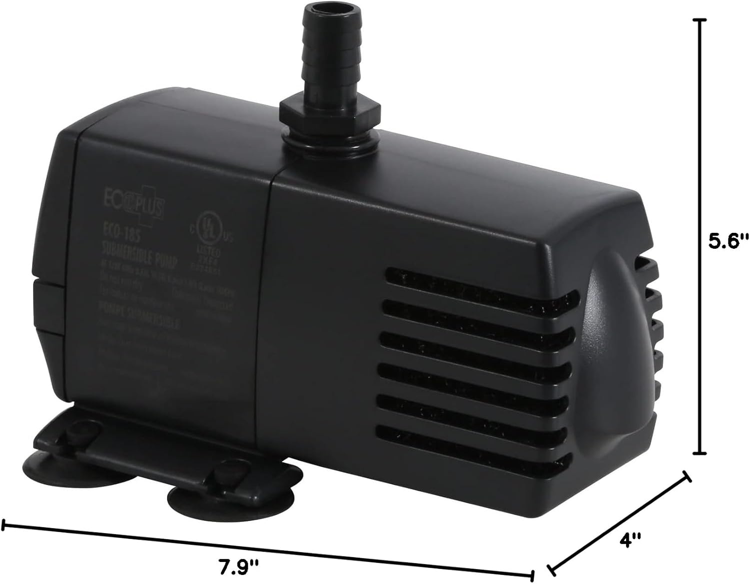 EcoPlus Eco 185 Water Pump Fixed Flow Submersible Or Inline For Aquariums, Ponds, Fountains & Hydroponics - UL Listed, 158 GPH, Black