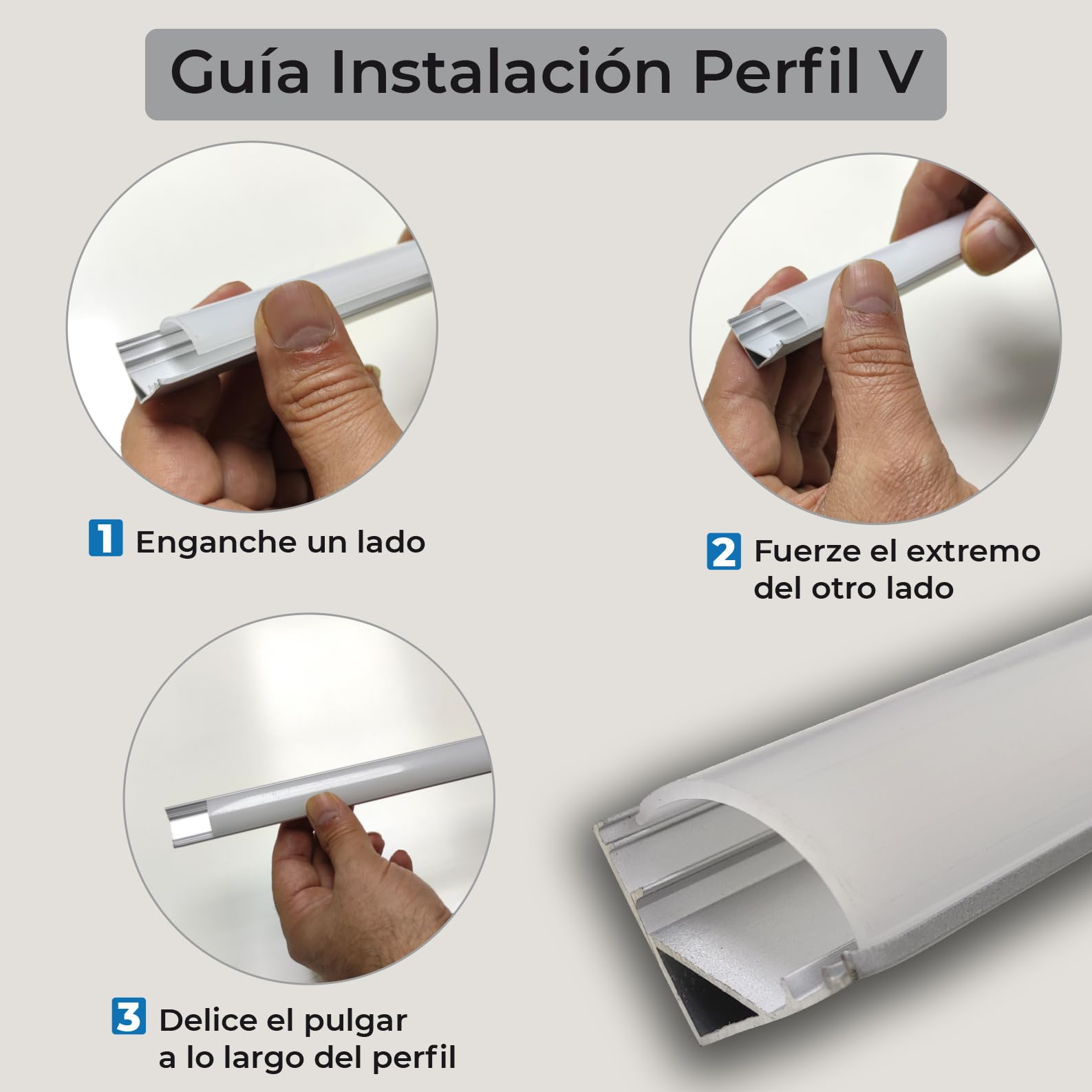 LED ATOMANT Pack 8x Perfil de Aluminio, 1 metro para Tira LED Aluminio 45 grados, (Forma en V), Cobertura Translucida, Tapones y clips para fijacion incluidos