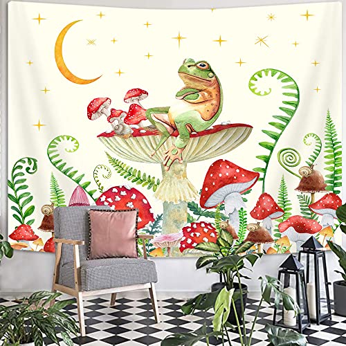 Goaok Mushroom Tapestry Forg Cottagecore Wall Tapestry Cute Forg Cottagecore Moon Stars Aesthetic Tapestry For Bedroom 70S 60S Botanical Plant Witchy For College Dorm Poster Blanket 60"X40" Black #TOP3