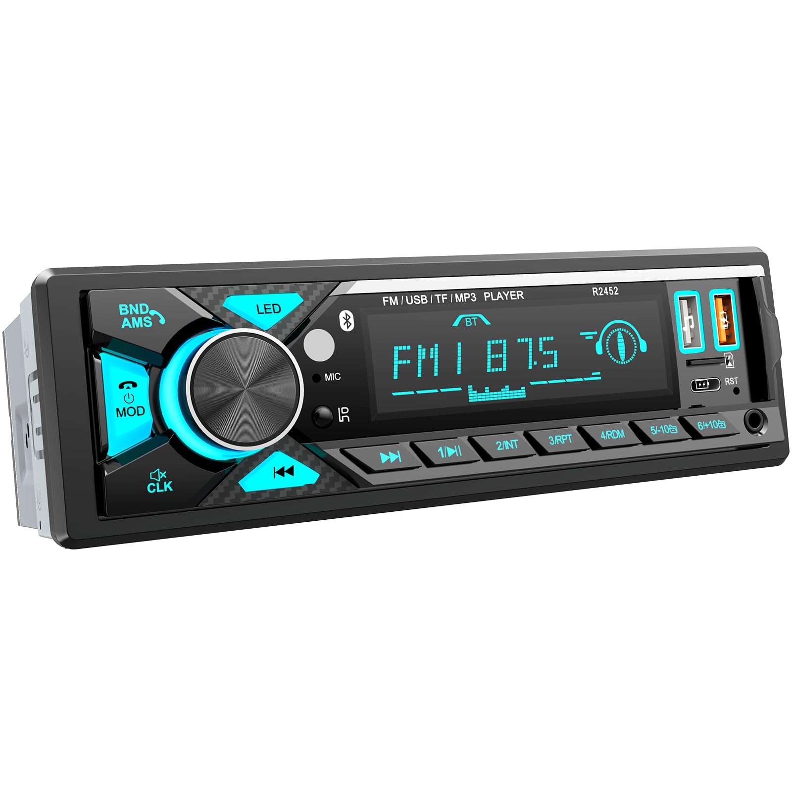 CENXINY Autoradio 1 DIN Bluetooth mit Type-C Ladeanschluss AM/FM Radio 2USB AUX SD TF Android iOS