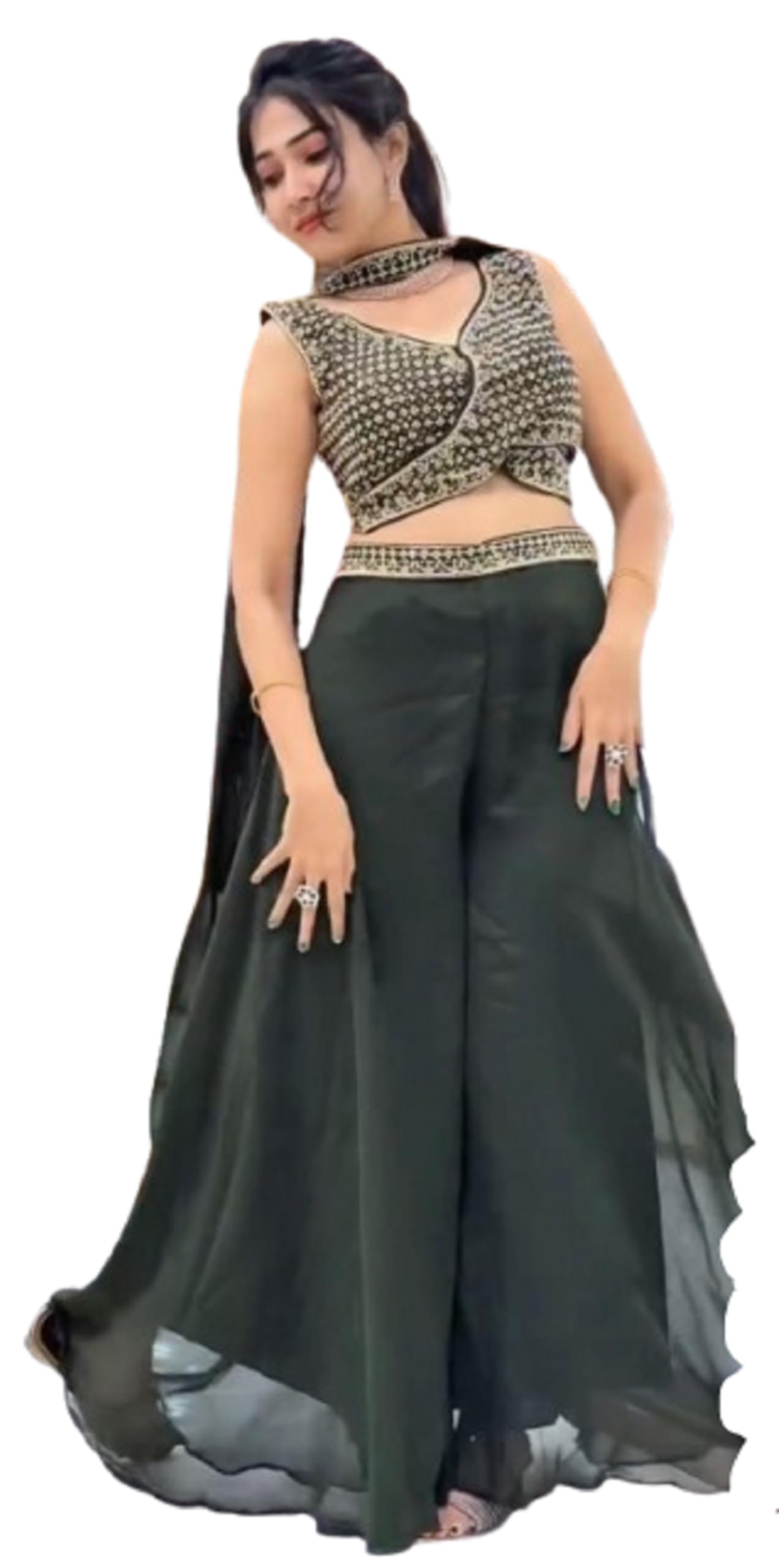 Lehenga Choli Indo-Western Draped Set For Womens And Girls Trending Teby Silk Embroidery cording work ready to wear with Embroidery Blouse indowestern Wedding Plazzo-picture-34