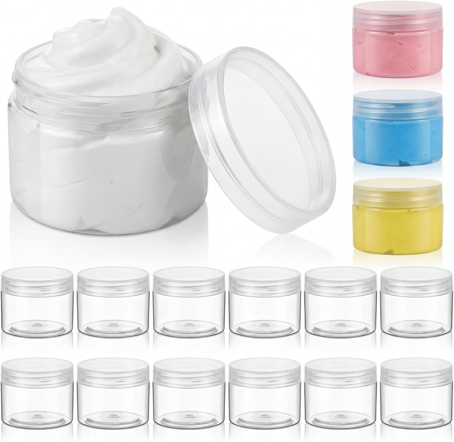 Patelai 16 Pack 12 oz Empty Slime Container Jars with Lids Round Clear Plastic Jars Wide Mouth Refillable Storage Organizer for Slime Making, DIY Crafts, Cosmetic, Home and Kitchen Organizing (Clear)