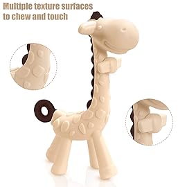 SHARE&CARE Christmas Silicone Giraffe Baby Teether Toy with Storage Case, for 3 Months Above Infant Sore Gums Pain Relief, Valentine\'s Festive Baby Teething Toys, Women Gift for Mom, Wife, Her (Cream)
