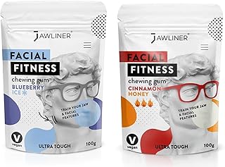 Jawliner Fitness Chewing Gum 15X Harder Jawline Gum Sugar Free Blueberry and Cinnamon Honey Jaw Gum Includes 12 Weeks Coaching