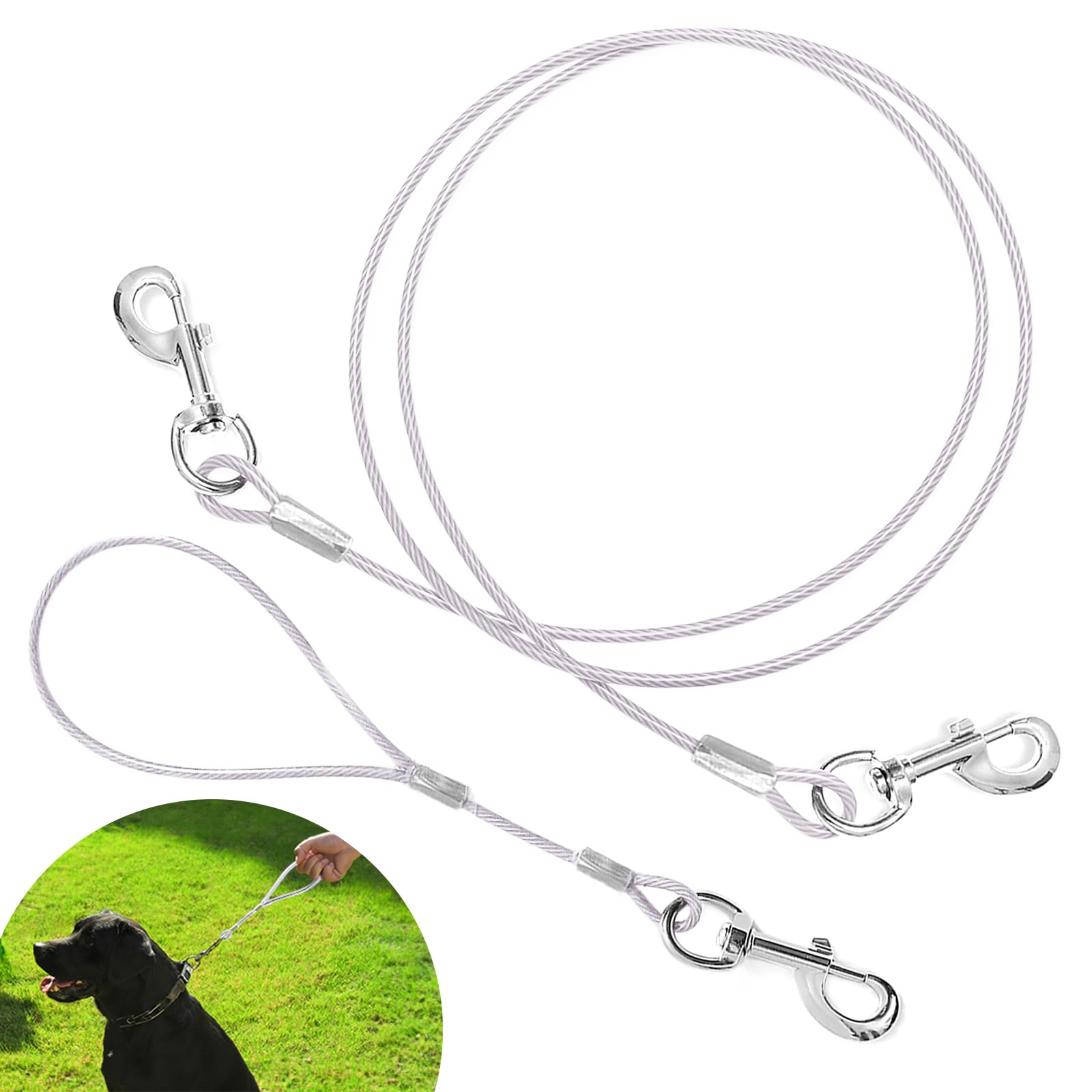 Correa para Perros, 6.6 Ft Cable para Atar Perros Perro para Cable para Atar Cable de Acero con Gancho Giratorio 360° Cable de Amarre para Perros para Perros Medianos Pequeños Grandes