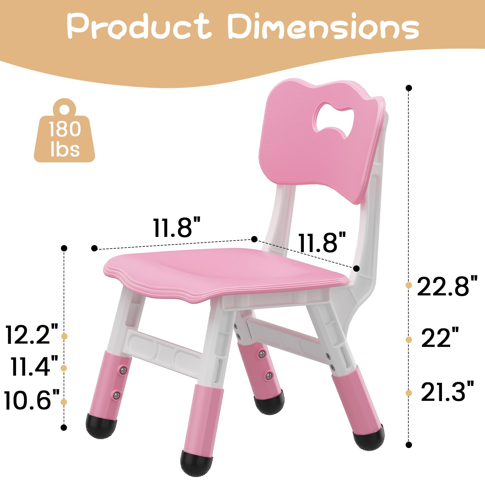 Kids Chair, 3 Level Height Adjustable Kid Chair, Plastic Toddler Chairs for Children Boys Girls Age 2-6, Suitable for Home Family Classroom Nursery Indoor Use (2 Pack, Pink)