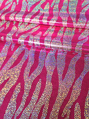 Chain Zebra Holographic Foil Print On Heavy Stretch Polyester Spandex Fabric By The Yard (Fuchsia) #TOP2