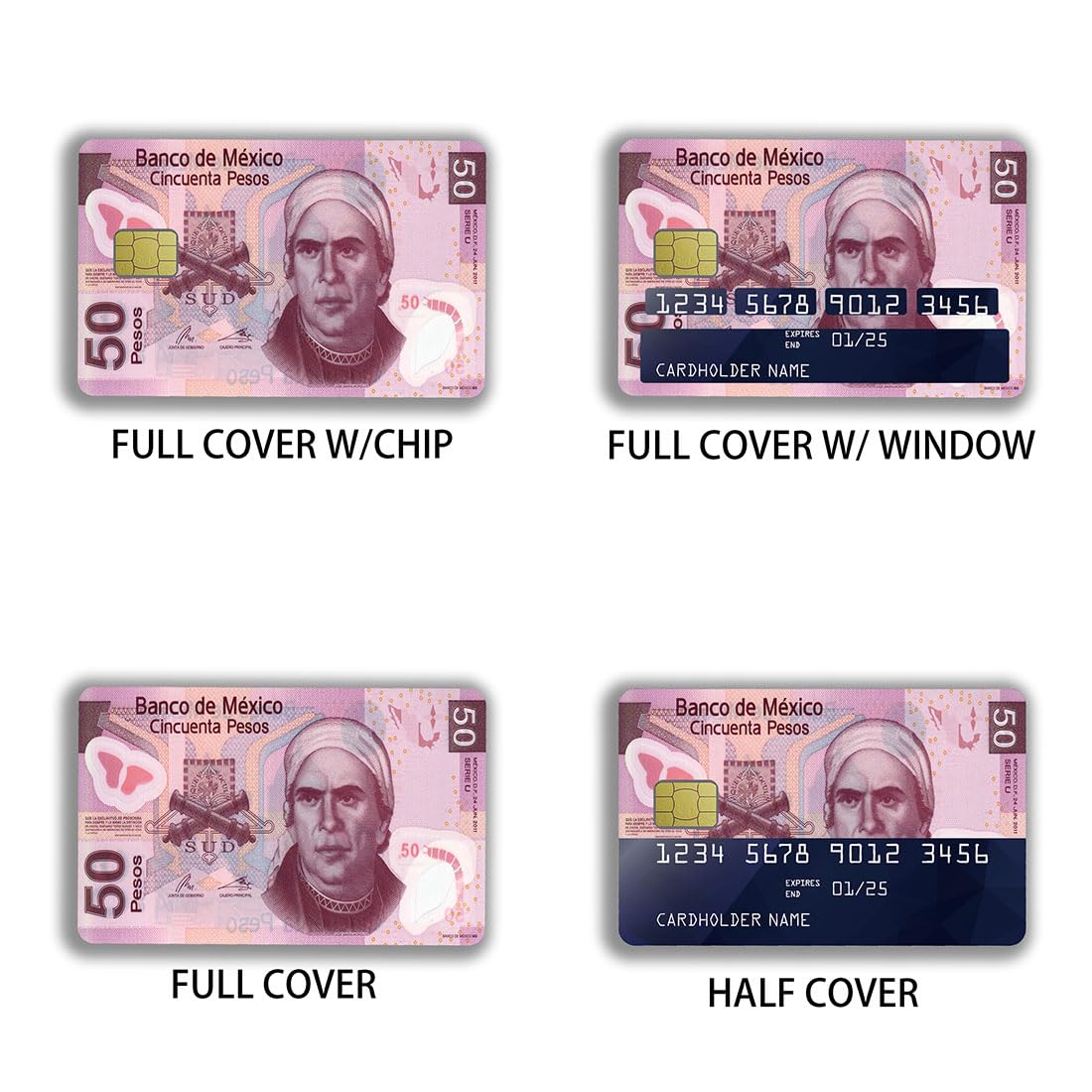 Amazon.com: siayaharu 墨西哥50 比索圖片借記卡皮膚無氣泡超薄防水抗皺可拆卸乙烯基信用卡貼紙: 服裝，鞋子和珠寶