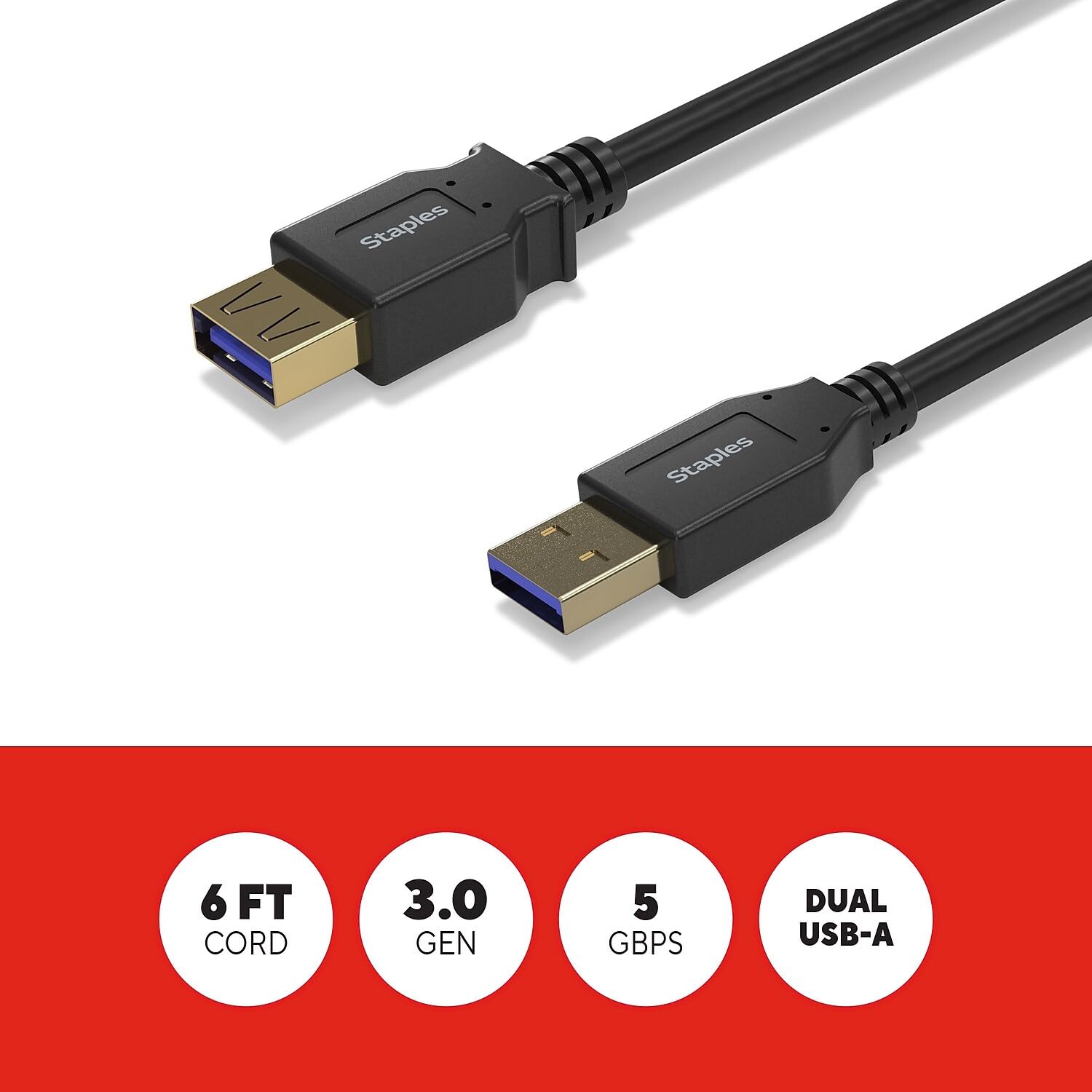 Staples TECH Câble USB-A vers USB-A, mâle vers mâle, noir (ST62442) de 1,8 m