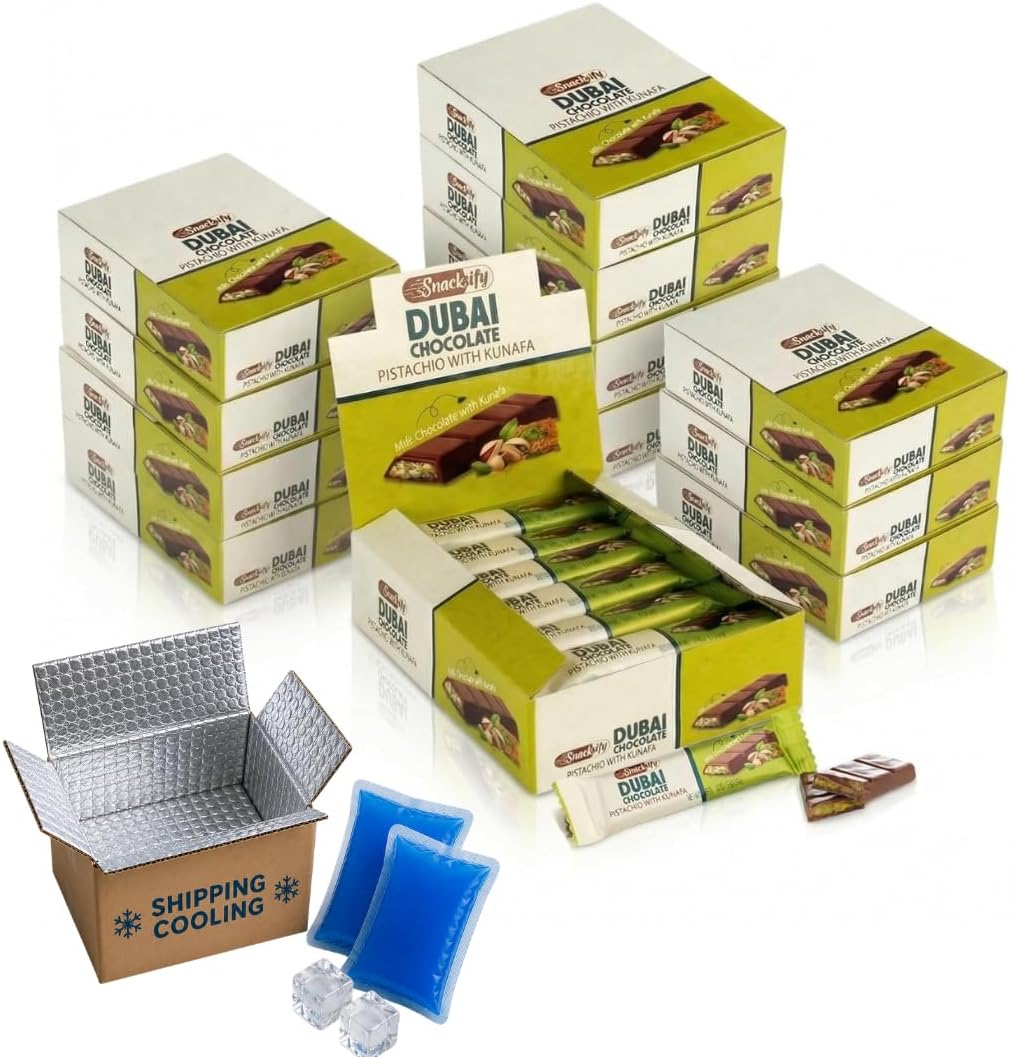 Mini Dubai Chocolate (Pack of 288) Kunafa Pistachio Bar- 27gr Total 17.16 pounds.-, Perfect for Gifting, Fresh Daily Production 288 Pieces Dubai Chocolate with Shredded Phyllo Dough