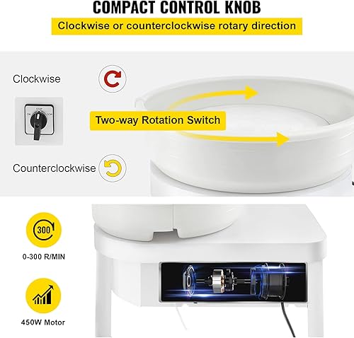 Miniatura 4 de VEVOR Máquina formadora de 14.2 in con pedal de pie para adultos, rueda de cerámica eléctrica de 450 W para manualidades, color blanco
