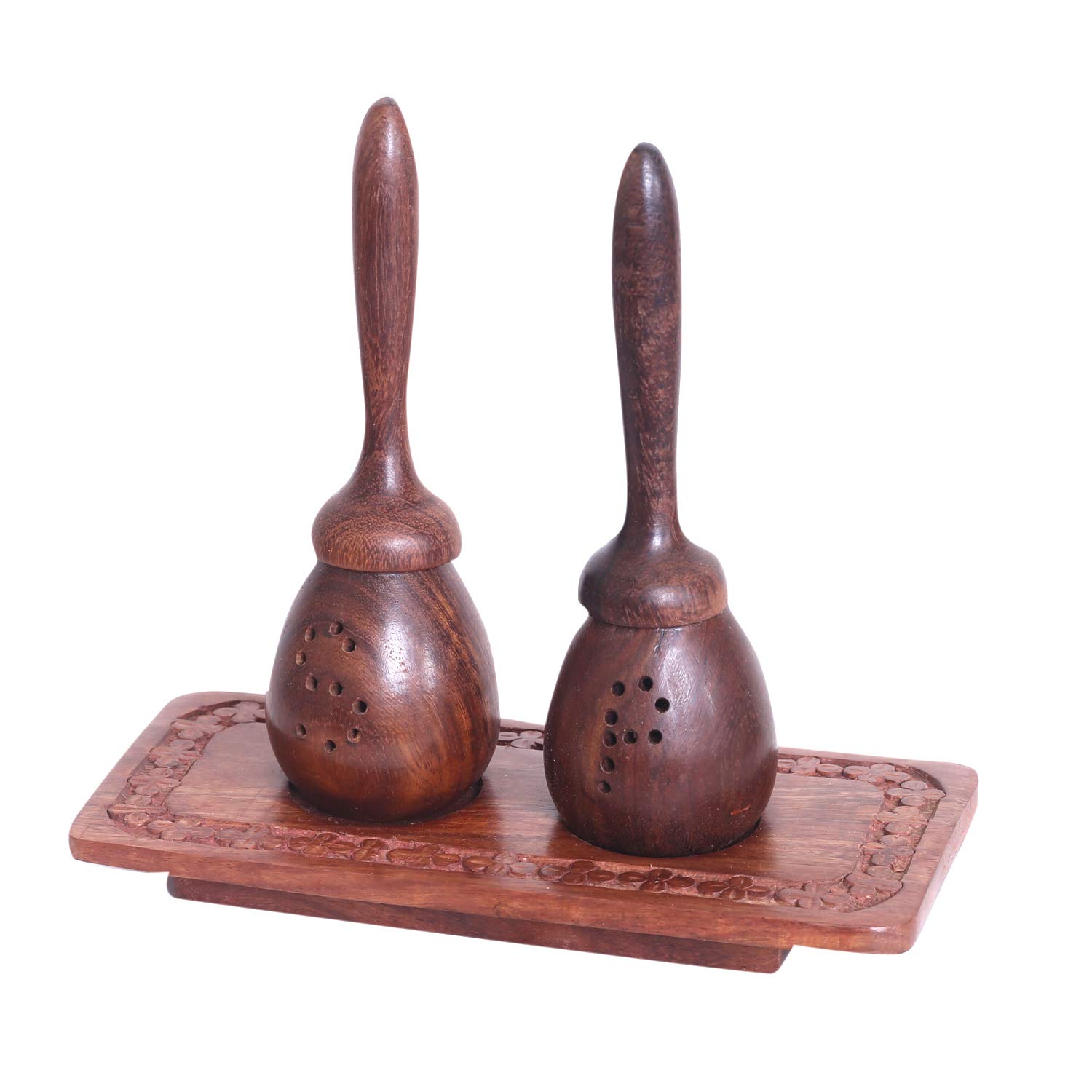 WILLART Unique Slanting Salt & Pepper Shaker with Tray Made of Rosewood for Dinning Decor Home Decor