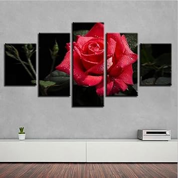Amazon Co Jp ポーチ壁画家の装飾壁アートキャンバスプリント写真5植物バラの花の絵リビングルームの部屋の装飾ポスターカラー ホーム キッチン