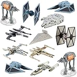 Star Wars (12 Pack) Hot Wheels Spaceship Models Toys Set Figures & Stands Mattel