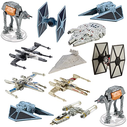 Star Wars (12 Pack) Hot Wheels Spaceship Models Toys Set Figures & Stands Mattel