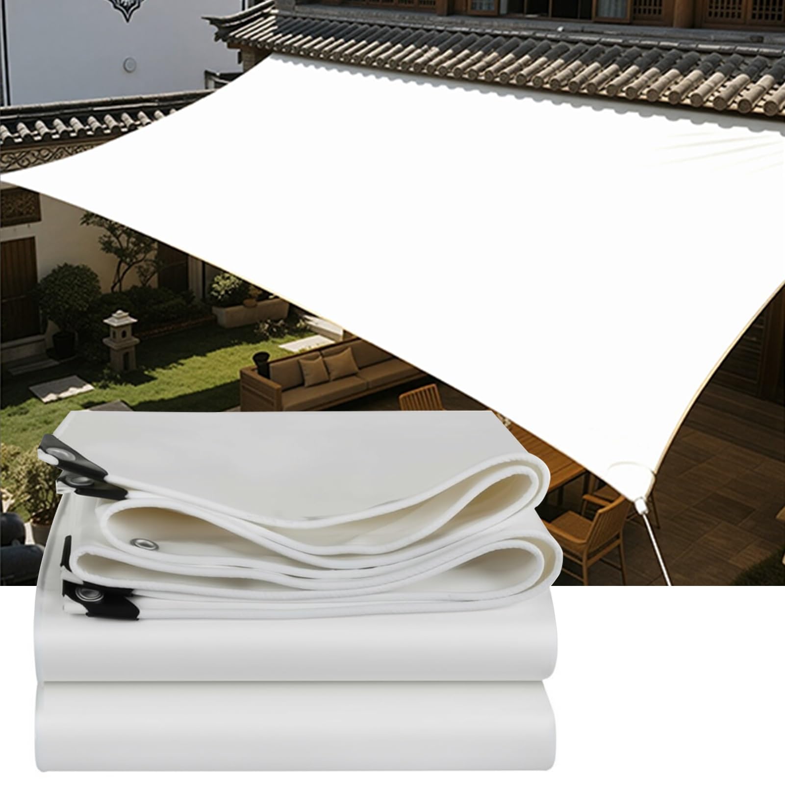 White Tarp 500g/m² Heavy Duty Waterproof Tarpaulin Beige Multipurpose Tear-Proof Canvas Tarps | Outdoor Shade Cover(1.8x2m(5.9ftx6.5ft))