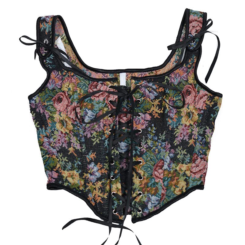 Image of CONCINEROS Women's Summer Vintage Floral Renaissance Corset Top for Women Y2k Tops Sleeveless Drawstring Crop Top
